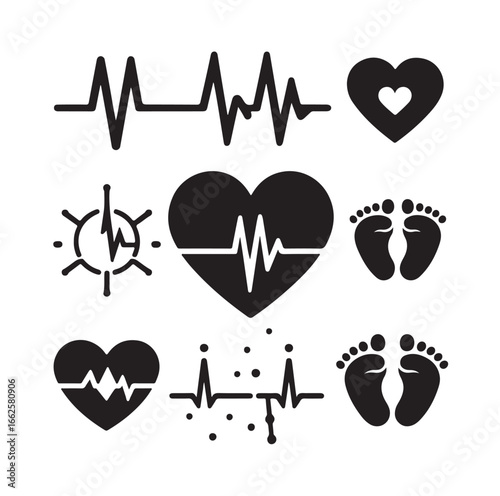 “New Life Pulse: Baby Footprints with Heartbeat Lines”