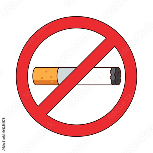 A red prohibition sign with a cigarette inside, indicating no smoking