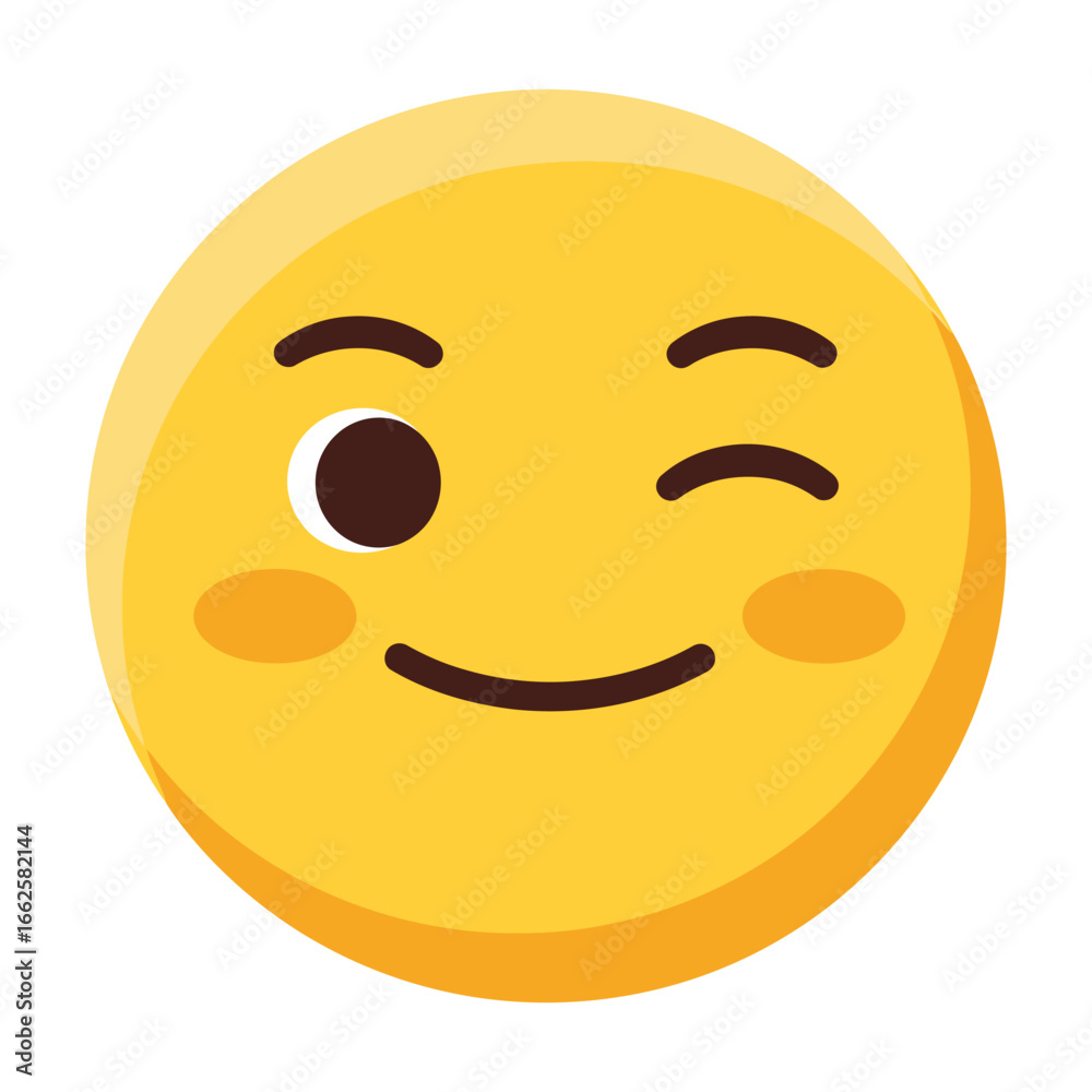 Fototapeta premium A cheerful yellow emoji face with a smile and a wink