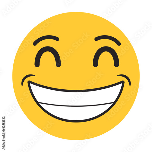 A happy smiley face emoji with a broad smile and closed eyes
