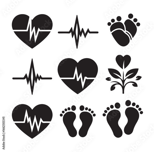 “New Life Pulse: Baby Footprints with Heartbeat Lines”