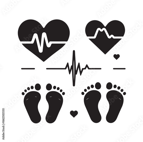 “New Life Pulse: Baby Footprints with Heartbeat Lines”