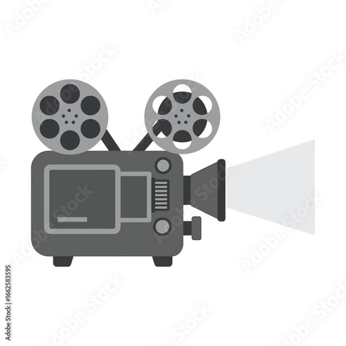 Vintage film projector with reels and light beam