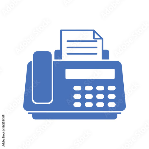 Blue fax machine icon, representing communication and technology in business and office environments
