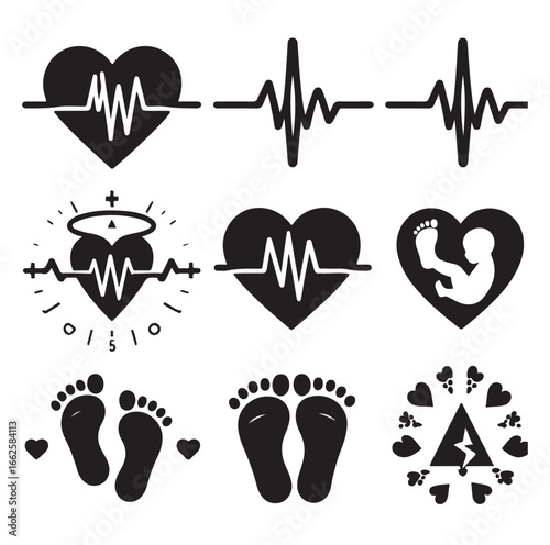 “New Life Pulse: Baby Footprints with Heartbeat Lines”