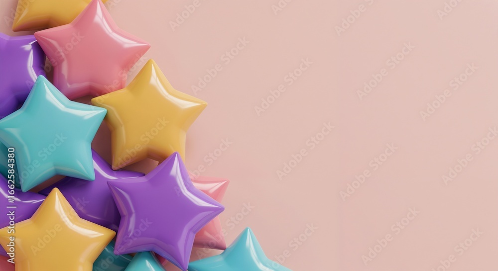 Obraz premium Colorful star-shaped balloons in pastel colors on pink background 