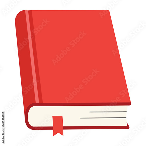 A closed red hardcover book with a ribbon bookmark, symbolizing knowledge, education, and the world of literature and stories