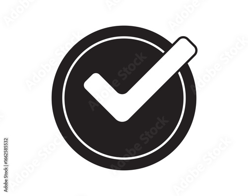 Black silhouette vector illustration of check mark inside circle.Check mark inside a circle with scalloped edge design indicating approval or completion in outline style design
