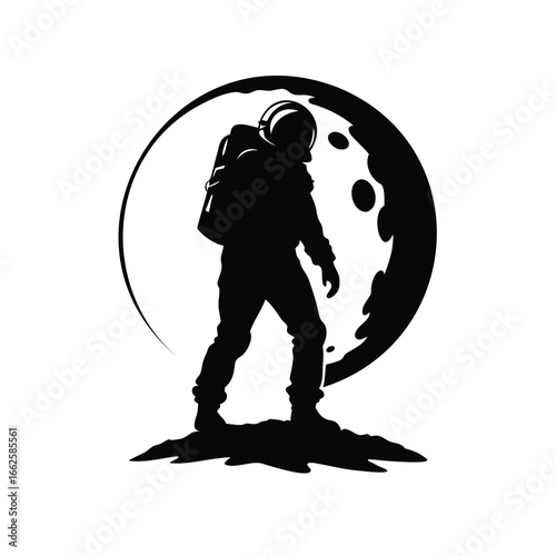 Silhouette of an Astronaut Exploring the Moon, A Journey into the Unknown, astronaut alking the moon silhoue silhouette vector illustration