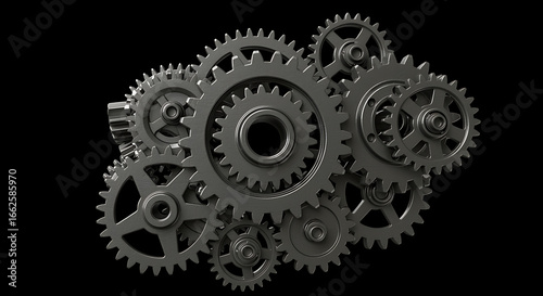 Wallpaper Mural Mechanical Gears Interlocking System on Black Background Torontodigital.ca