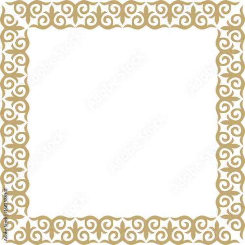 Vector golden square Kazakh national ornament. Ethnic pattern of the peoples of the Great Steppe,
