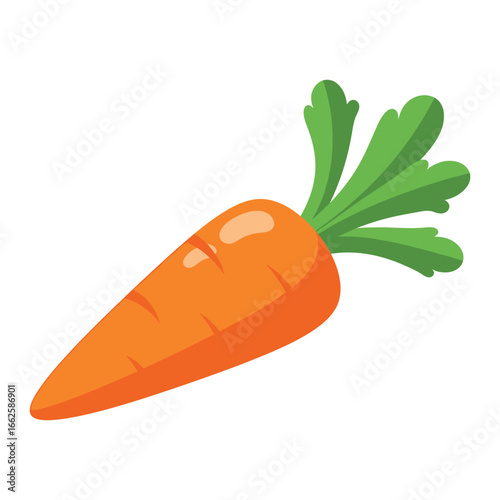 A vibrant orange carrot with green leafy tops, a healthy root vegetable and nutritious food ingredient, isolated on a for design