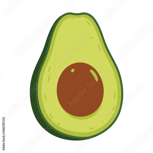 A ripe green avocado cut in half, showing the pit and creamy flesh, , a healthy and nutritious superfood
