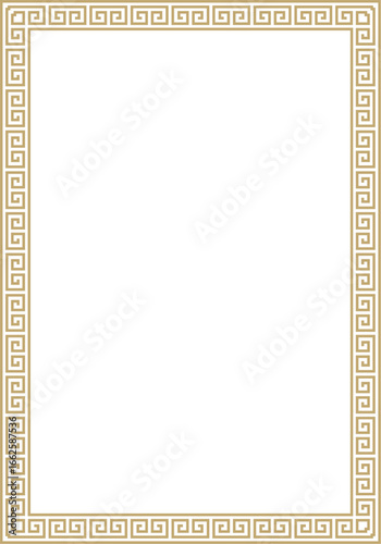 Vector golden classic Greek square ornament. Rectangle of Ancient Greece and Roman Empire. Byzantine painting of walls, floors and ceilings. Decoration of European palaces.
