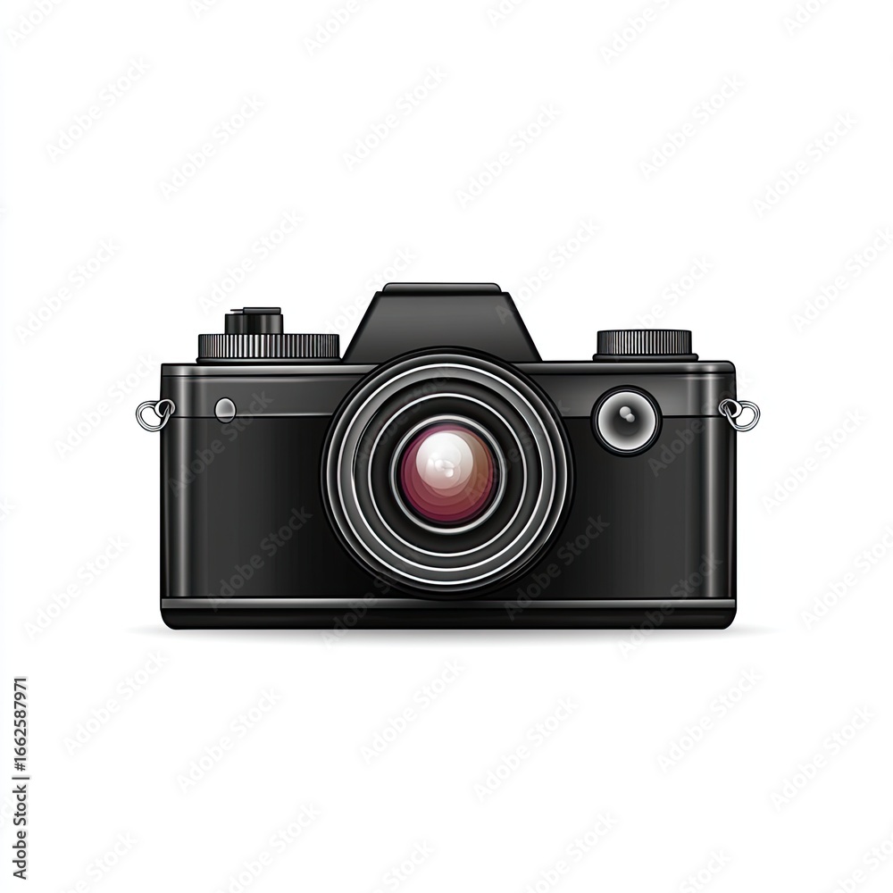 Fototapeta premium Black vintage camera, front view, isolated on white