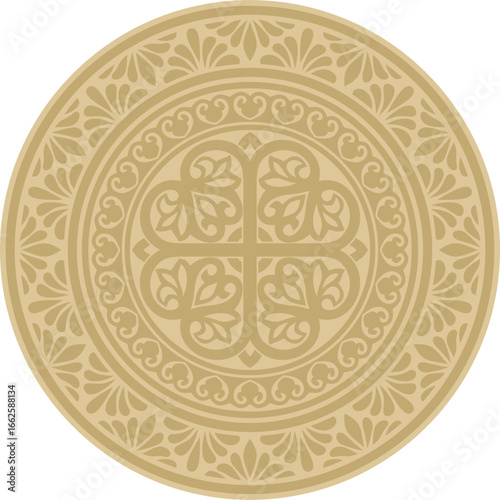 Vector golden round classic byzantine ornament. Circle, ring, border, Ancient Greece, Eastern Roman Empire frame. Decoration of the Russian Orthodox Church

