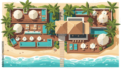 Stunning beach resort aerial view illustration perfect for summer travel and vacation concepts