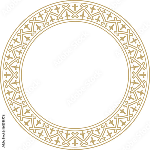 Vector round European gold ornament. Endless pattern, circle, ring of the Middle Ages. Revival border. Decorations of palaces and churches.
