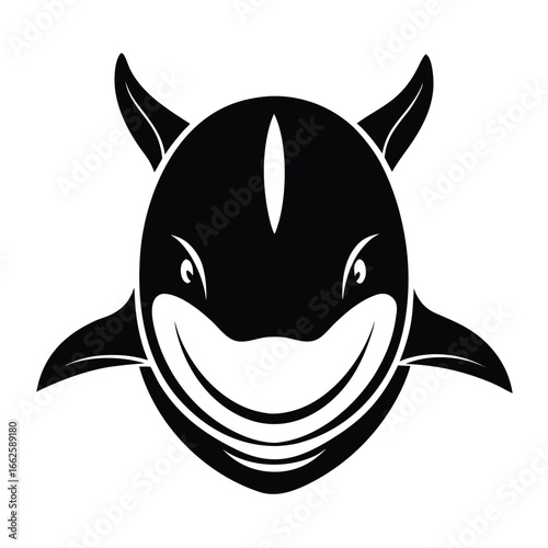 A clean, symmetrical, and isolated logo of an endangered right whale's face