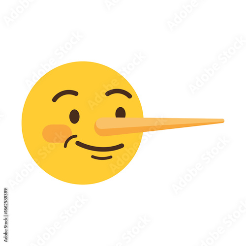 Yellow emoji face with a long nose, symbolizing lying or deception, isolated on a