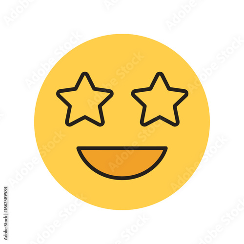 Yellow emoji face with star eyes and a wide smile, representing excitement, amazement, or a dazzling experience, isolated on a