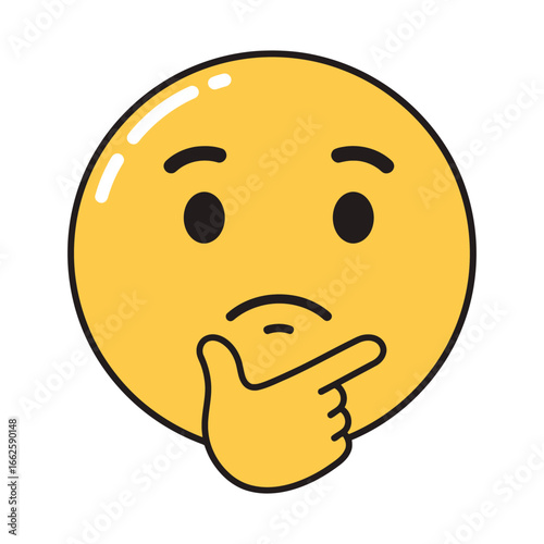 Yellow thinking face emoji with hand on chin, , representing contemplation and questioning