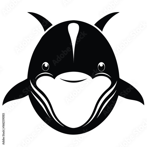 An isolated, symmetrical logo of a gentle giant whale's face, symbolizing wisdom and size