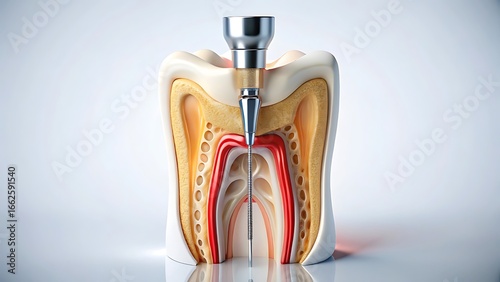 Endodontic root canal treatment process. Medically accurate tooth 3D illustration.