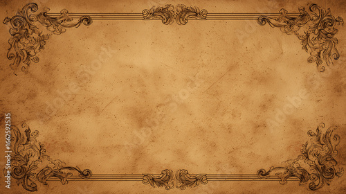 Ancient Vintage Parchment Paper – Ornate Decorative Frame with Textured Old Paper Background