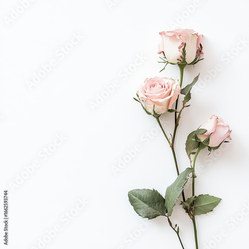 Delicate, pale pink roses on a white background