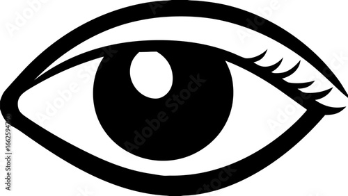 Illustration of a stylized eye with thick black lines and eyelashes on a white background view silhouette