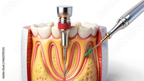 Endodontic root canal treatment process. Medically accurate tooth 3D illustration.