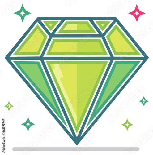 Shiny Green Diamond Gemstone with Sparkling Stars
