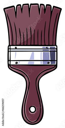 Illustration of a Brown Paintbrush with a Metal Ferrule and a Hole in the Handle