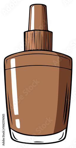 Cartoon brown cosmetic bottle with applicator skincare or makeup product illustration