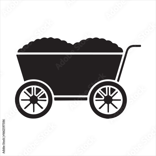  Wheelbarrow Silhouette Vector Illustration of a Garden Cart with Soil Design Element for Gardening, old carriage on white background