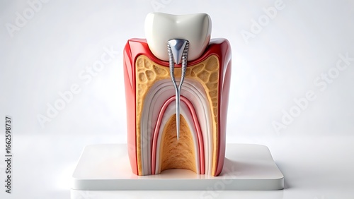 Endodontic root canal treatment process. Medically accurate tooth 3D illustration.