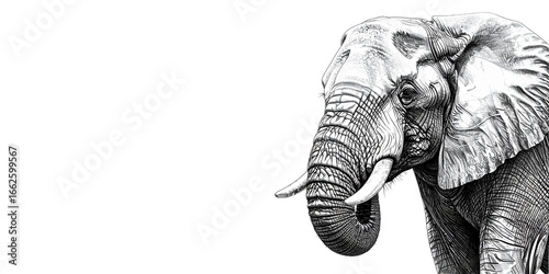 A black and white photo of a graceful Asian elephant.