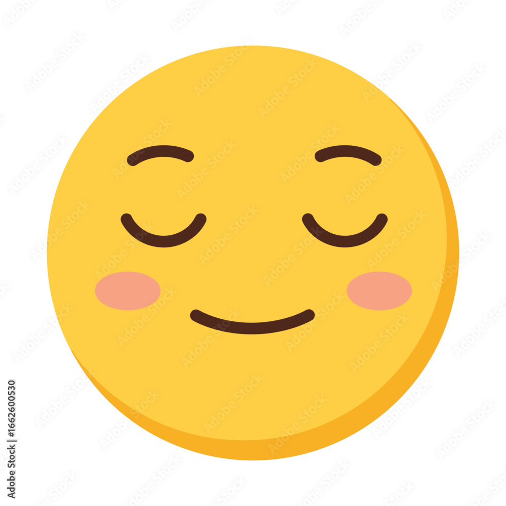 Fototapeta premium A yellow emoji face with closed eyes and a gentle smile, conveying a sense of peace and happiness, isolated on a