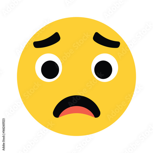 A sad and worried yellow emoji face with a frown and downcast eyes, isolated on a, expressing unhappiness and concern