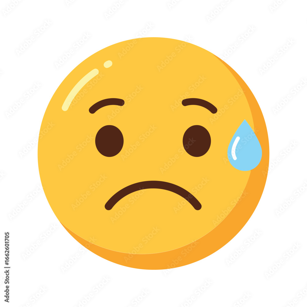 Fototapeta premium Sad and worried yellow emoji face with sweat droplet
