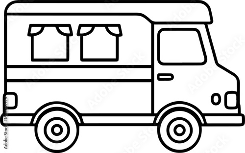 food truck outline vector illustration line art