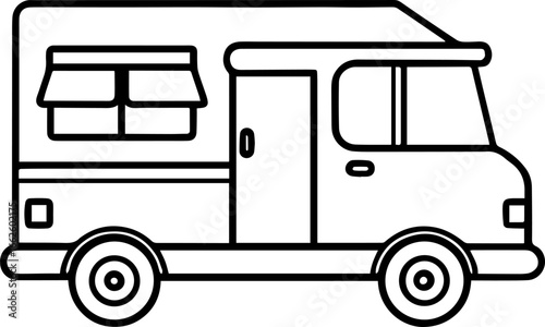 food truck outline vector illustration line art