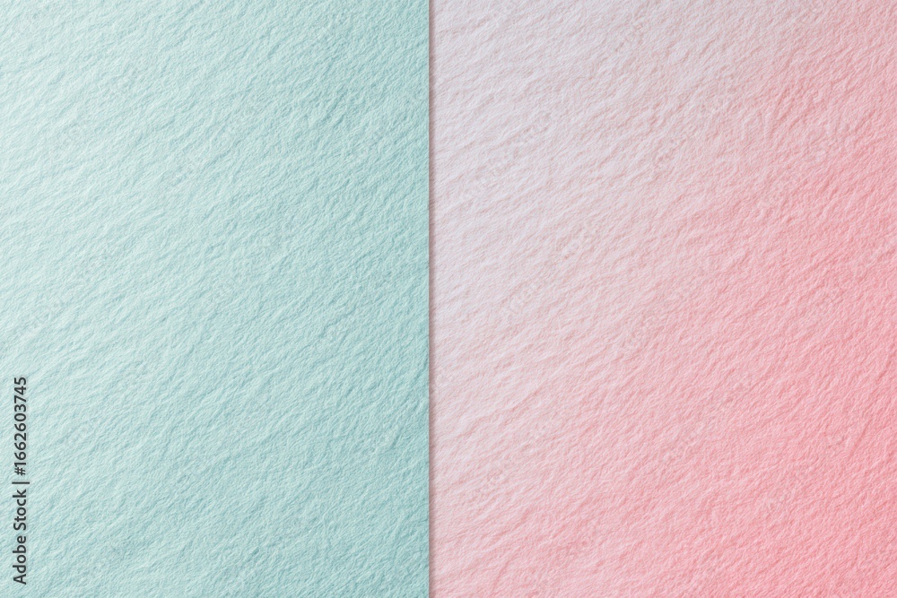 Fototapeta premium Dual pastel paper texture: light blue and peach-pink split background
