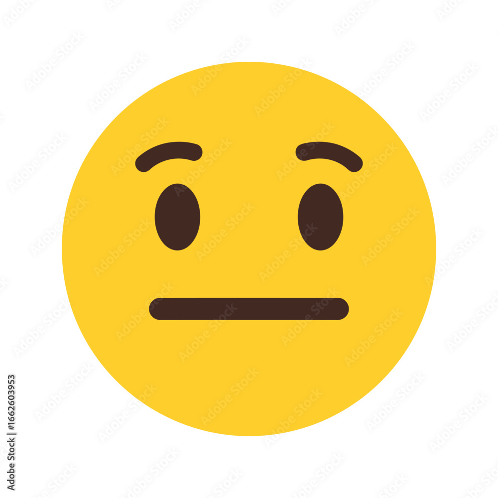 Fototapeta premium Neutral face emoji, showing a straight line for a mouth and two dots for eyes