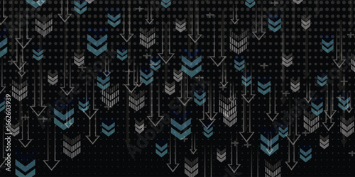 black background with downward facing arrow Texture and some disappearing dots.