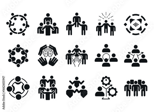 Collection of Teamwork Business Collaboration and Leadership Icon Set Vector Art