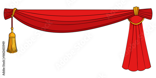 Close-up of a red velvet drape with decorative tassel on a isolated background.