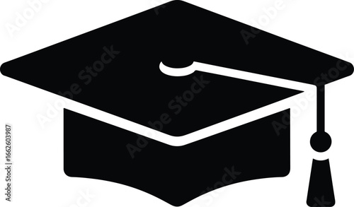 Black and white illustration of a graduation cap, symbolizing education, achievement, and academic success, perfect for graduation-themed designs and educational content