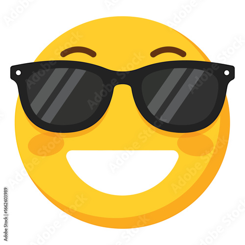 Cool smiling face emoji wearing sunglasses, with rosy cheeks and a wide smile